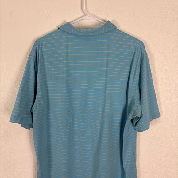 Peter Millar Blue w/ Yellow Striped Collared Short Sleeve Polo Top Men's L - Picture 7 of 9